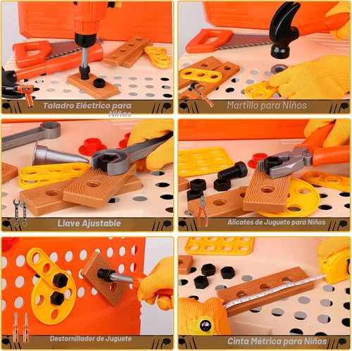 Vista 6 de Juego de Mesa de Herramientas para Niños, MAGIC4U 95 Piezas Mesa de Trabajo de Herramientas para Niños Pequeños con Taladro Electrónico, 13 Equipos