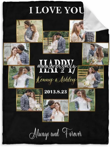 Vista 32 de InterestPrint Manta de fotos personalizada para pareja, novio, novia, manta personalizada de 6 fotos, manta personalizada de aniversario y boda