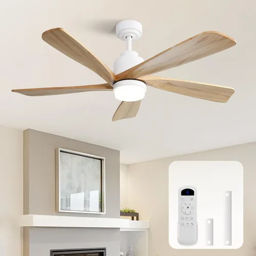 Vista 12 de Sofucor Ventilador de techo con luces y control remoto, ventilador de techo de madera moderno de 52 pulgadas para interiores, casa de campo Negro