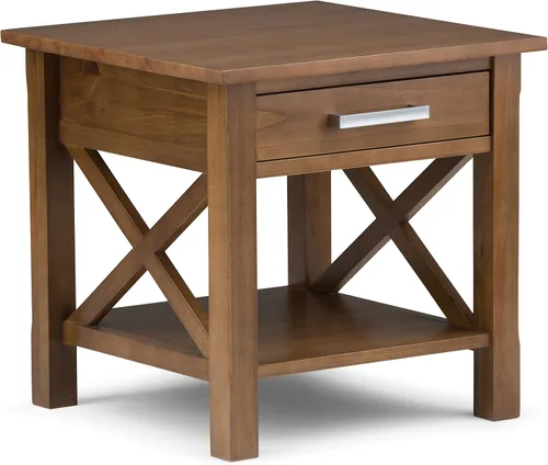 Vista 13 de SIMPLIHOME Kitchener - Mesa auxiliar cuadrada de madera maciza de 21 pulgadas de ancho, color marrón Contemporary accent table with X-design, a