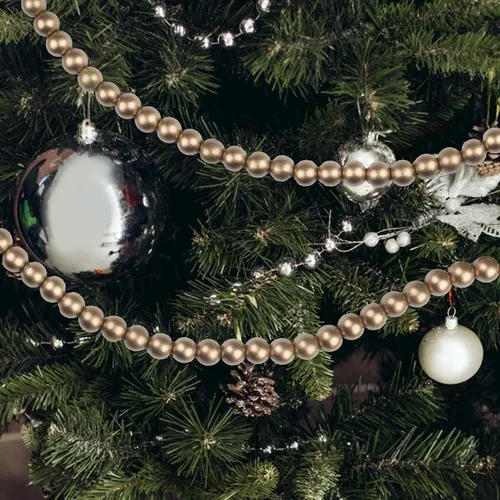 Vista 2 de Guirnalda de cuentas de madera de Navidad Guirnalda de cuentas de madera para árbol de Navidad Decoración festiva (Oro) Cuentas bohemias