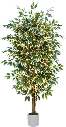 Vista 9 de Árbol de ficus artificial de 6 pies con troncos de madera real, árbol de Árbol de ficus tipo 4-6ft