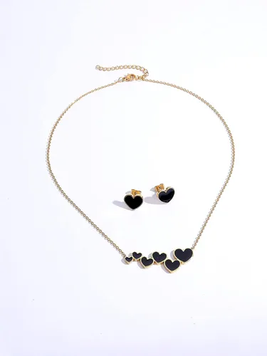 Vista 2 de Conjuntos de joyas para mujer 2022 chapados en oro de 18 quilates, aretes y collar con forma de corazón (talla única)