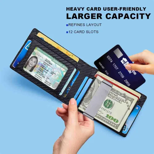 Vista 6 de VANNANBA Cartera delgada de piel con bloqueo RFID para hombre con caja de regalo