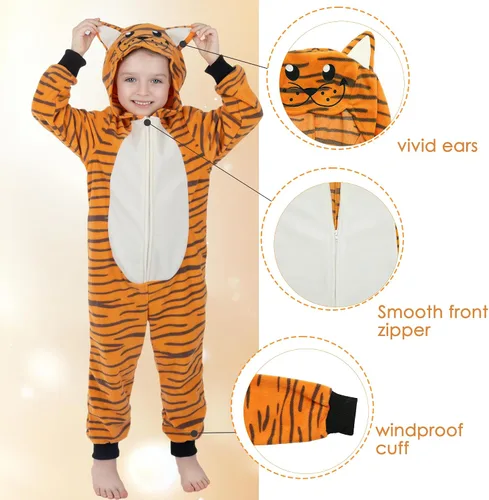 Vista 11 de Wizland Disfraz de animal para niños, leopardo, vaca, mono, reno, gato negro, dálmata, muñeco de nieve, mono de Papá Noel