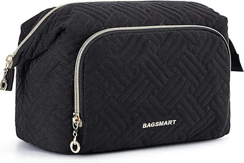 Vista 18 de BAGSMART Bolsa de Maquillaje, Esponjosa, Negro, Bolsa de maquillaje