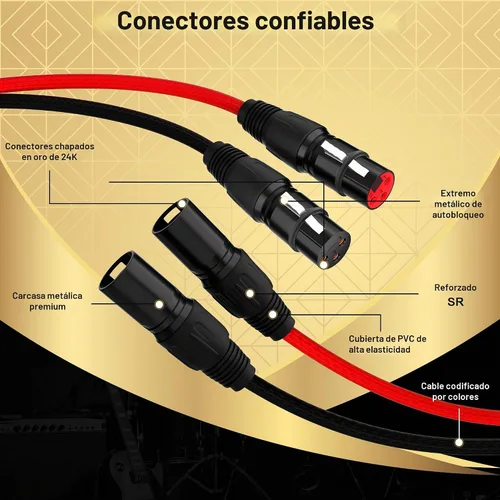 Vista 3 de Cables XLR Snake de 2 canales de 4 pies, cable de micrófono XLR de 2 colores macho a hembra con código de color, para grabación, estudios, en vivo