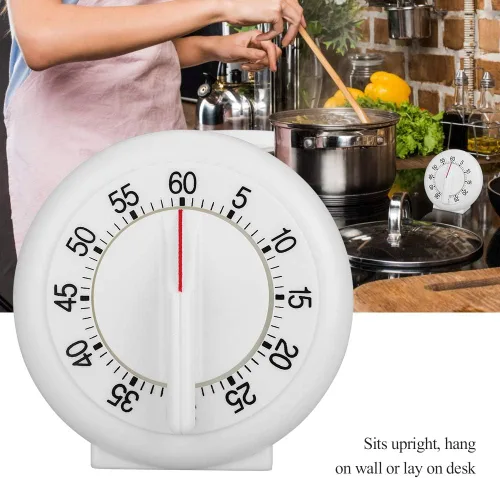 Vista 3 de Temporizador silencioso de cuenta regresiva, temporizador mecánico de 60 minutos, temporizador de forma redonda, reloj despertador de conteo
