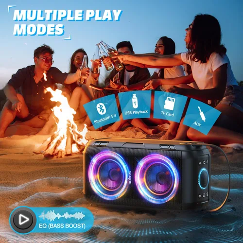 Vista 6 de W-KING Altavoz Bluetooth de 80 W con micrófono inalámbrico, altavoz Bluetooth portátil para fiesta, 2 controladores de rango completo/graves