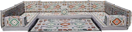 Vista 155 de arabicsofa Sofá en forma de U de estilo árabe para el suelo – Juego de Majlis hecho a mano – Sofá de estilo bohemio