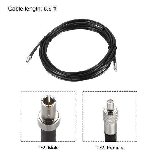 Vista 2 de uxcell TS9 macho a TS9 hembra RF Cable de extensión coaxial RG174 Cable de puente 6.6 pies 2pcs