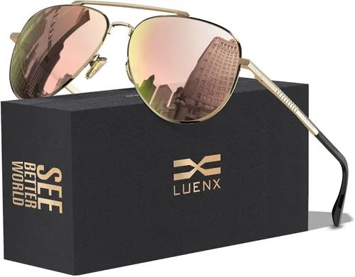 Vista 33 de LUENX, Aviator - Gafas de sol polarizadas, para hombres y mujeres, protección UV 400, con funda 60MM