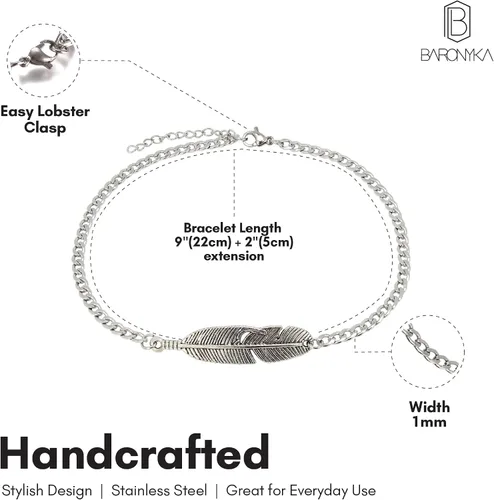 Vista 4 de Baronyka Men's Handcrafted Anklet, Wax Cord, Stainless Steel, Adjustable Length, Durable for Everyday Wear and Modern Look