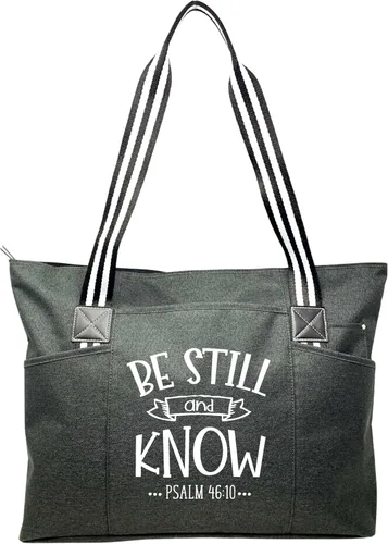 Vista 19 de Brooke & Jess Designs Bolsas grandes con cremallera inspiradoras para mujer, ideas de regalos cristianos Be Still and Know Lexie Black