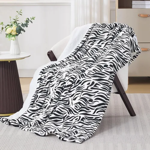 Vista 10 de Manta térmica con estampado de vaca negra de 50 x 60 pulgadas, manta eléctrica con 6 ajustes de calor y temporizador de 1 a 12 horas, sherpa