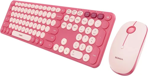 Vista 12 de seenda COE202 - Combo de teclado y mouse Bluetooth, teclas redondas retro, color negro Retro silent keyboard and mouse connects to 3 devices