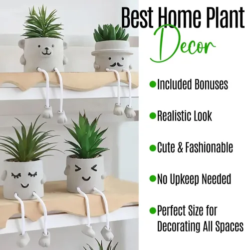 Vista 8 de Zen Home Lindas plantas falsas para estante - Mini plantas suculentas - Pequeñas plantas artificiales para decoración de estantes - Plantas de Oso