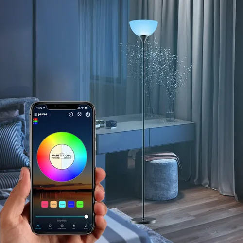 Vista 3 de PESRAE Lámparas de pie RGB inteligentes funcionan con Alexa, aplicación WiFi de Google Assistant, lámpara de pie moderna que cambia