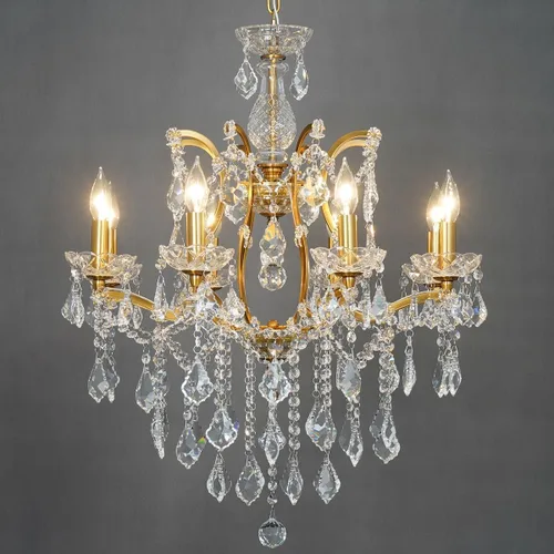 Vista 11 de Candelabros de cristal de bronce antiguo de lujo con lámpara colgante de vela, lámpara de techo de 6 luces de cristal dorado para comedor, sala