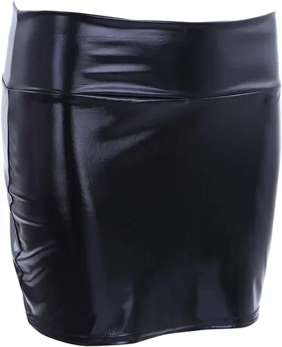 Vista 5 de Sywiyi Falda de tubo metálica brillante para mujer, mini vestido ajustado para baile rave, ropa de club, color negro, talla única, Metálico
