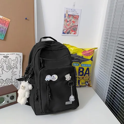 Vista 2 de GAXOS Linda Mochila Estética para Escuela Estudiante de Secundaria Mochila de Viaje para Adolescentes Niñas Mochila con Pin de Oso Bolsos de Libros
