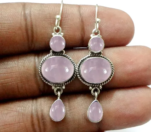 Vista 3 de Pendientes colgantes de plata esterlina fina para mujeres y niñas, aretes colgantes de piedras preciosas auténticas, aretes colgantes de gota