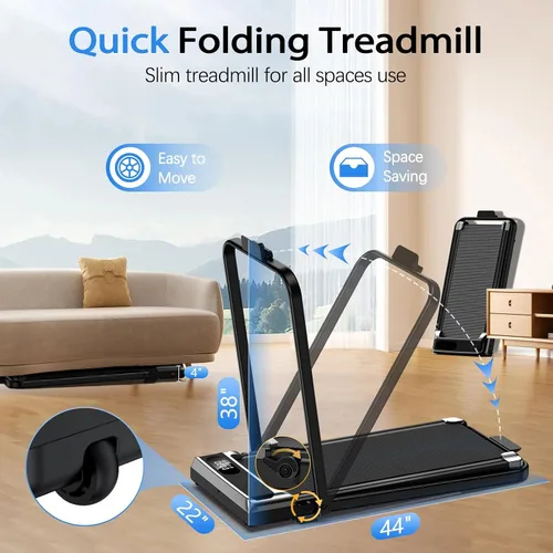 Vista 5 de Caminadora para el hogar - 3.0HP Tread Mills con 9% de inclinación, almohadilla compacta para correr, plegable, para espacios pequeños, debajo