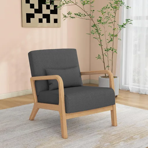 Vista 14 de Silla decorativa, sillón moderno de mediados de siglo con almohada, sofá tapizado, silla auxiliar de lectura para sala de estar y dormitorio A