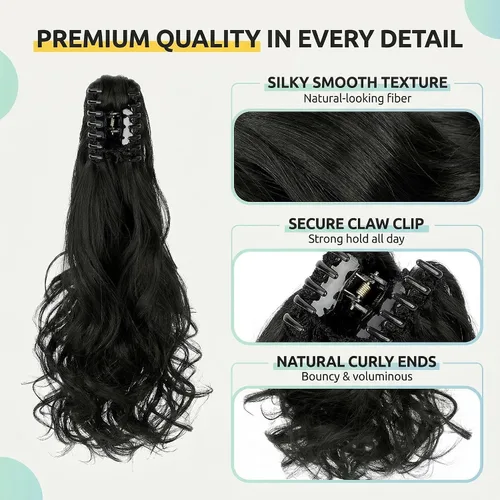 Vista 5 de Colas de caballo con clip para mujer, extensión de cola de caballo rizada de 18 pulgadas, 20 pulgadas, extensiones de cabello ondulado, color rubio