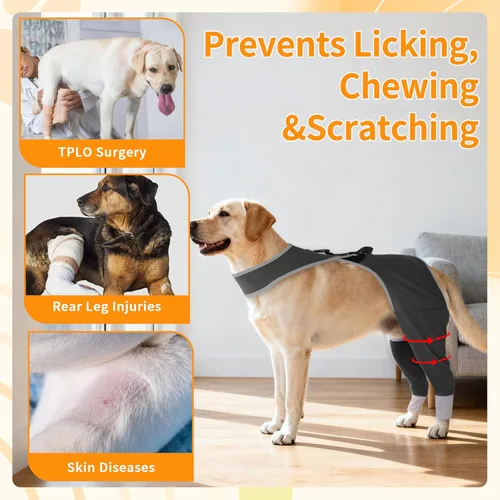 Vista 2 de Funda para perro para evitar lamer la pierna trasera, alternativa al collar cónico, proporciona protección contra heridas, manga de pierna trasera