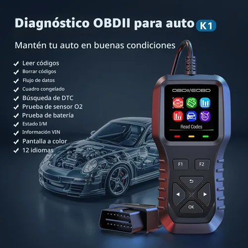 Vista 2 de AZIJYV Escáner K1 obd2, herramienta de diagnóstico del escáner obd2, lector de códigos de coche para comprobar la luz del motor, datos en vivo