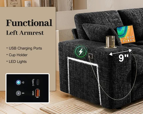 Vista 4 de Sofá modular modular de 8 asientos en forma de L de 111 pulgadas con cama Negro