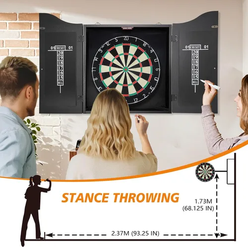 Vista 5 de Juego de tablero de dardos Pennpliy con cerdas, tablero de dardos profesional de 45,7 cm con 6 dardos de 18 g para exterior, tablero de dardos