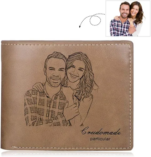 Vista 3 de SimpleQ Cartera minimalista personalizada de piel marrón para hombre, protección RFID, 7 compartimentos, doble pliegue, cierre de cremallera
