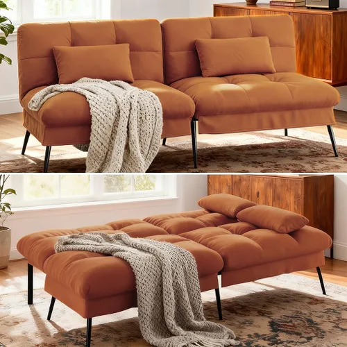 Vista 8 de COMHOMA Sofá cama tipo futón convertible, sofá futón de tela de 72 pulgadas con respaldo ajustable, reclinable plegable para muebles de sala de Negro