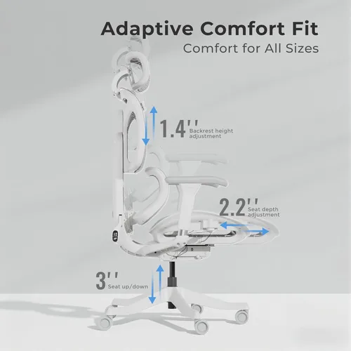 Vista 8 de WELAX Silla de oficina ergonómica sin reposapiés, silla de oficina de malla con reposabrazos y reposacabezas 3D, silla de escritorio S9 con Gris