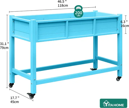 Vista 8 de YITAHOME Cama de jardín elevada de polietileno de alta densidad, 47 x 18 x 31 pulgadas, maceta elevada de madera de polietileno resistente a