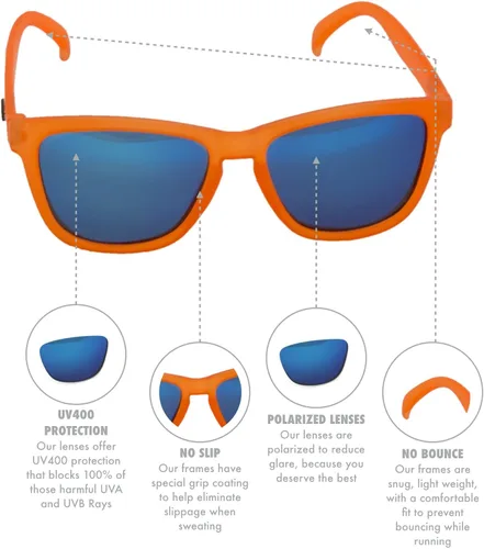 Vista 2 de Lentes de sol polarizados para los UV antideslizantes sin rebote de Goodr Anaranjado