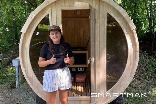 Vista 6 de Smartmak Sauna de vapor de barril al aire libre personalizada, 2-10 personas de cicuta canadiense/cedro rojo tradicional sala de sauna de madera