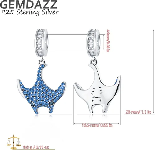 Vista 2 de Juego de dijes de océano, pulsera de plata de ley 925 con diseño de mantarrayas y dije calado en el centro de atención, regalo