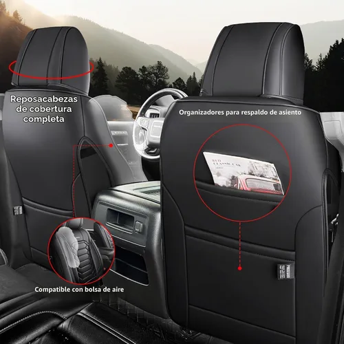 Vista 3 de FREESOO - Funda de asiento personalizada Silverado 1500/2500/3500 2014-2018, color negro custom fit, faux leather, waterproof, 5 seats, airbag