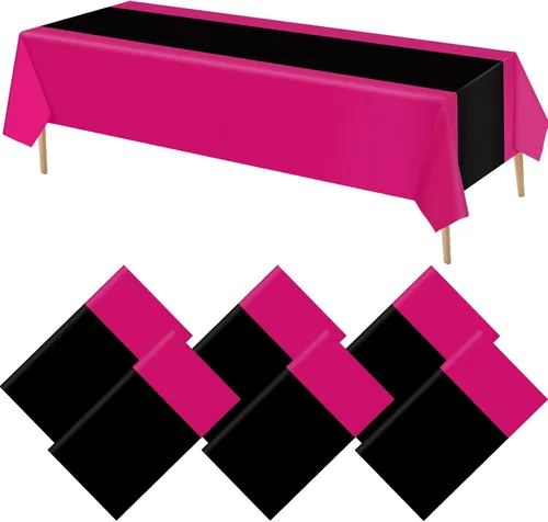Vista 19 de 3 manteles desechables de plástico, color blanco, rosa intenso