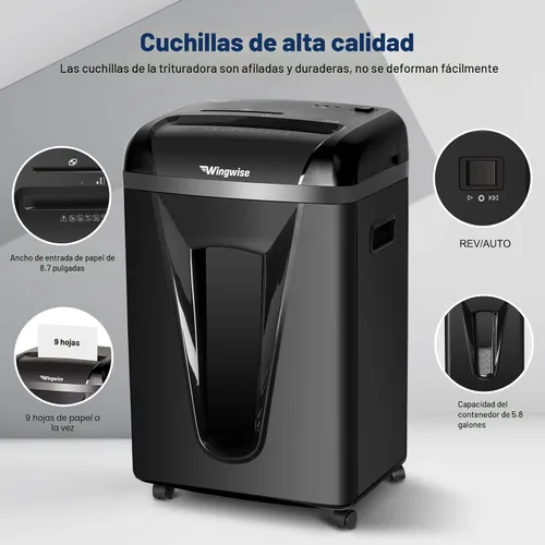 Vista 6 de Wingwise Trituradora de papel micro cortado de 9 hojas para oficina en casa