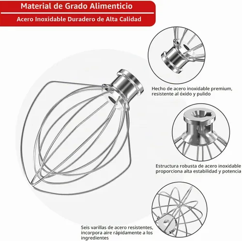 Vista 2 de K45WW - Accesorio de acero inoxidable de 6 alambres para batidora KitchenAid con cabezal inclinable, cuenco de 4.5 a 5 cuartos de galón, repuesto
