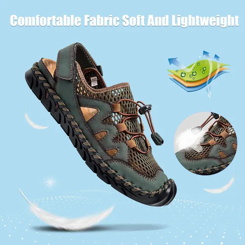 Vista 6 de Sandalias para hombre, zapatos de playa de cuero de verano para pescador, sandalias de punta cerrada para hombres, sandalias de agua transpirables