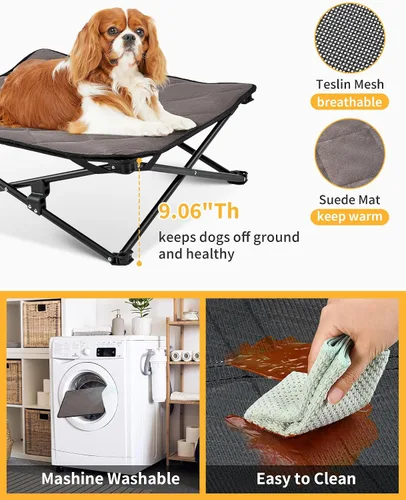 Vista 7 de KingCamp Cama elevada para perros pequeños, cama de mascotas elevada y de enfriamiento para exteriores con malla transpirable lavable y pies