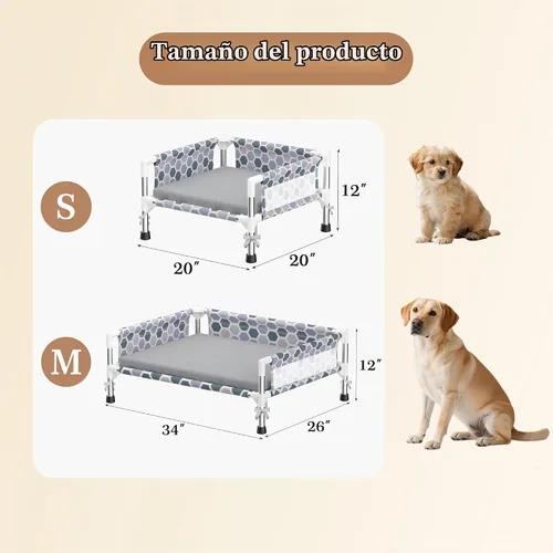 Vista 7 de Cama elevada para perro, cuna refrescante para perros al aire libre con malla transpirable, cama elevada para mascotas con rieles de protección de 3