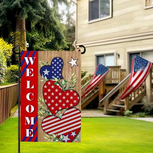 Vista 7 de Bandera patriótica de jardín del 4 de julio para exteriores, banderas de jardín de independencia americana, 12 x 18 pulgadas, decoración