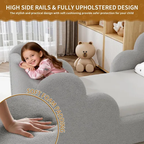 Vista 4 de Cama Montessori tapizada con rieles extraíbles Gris