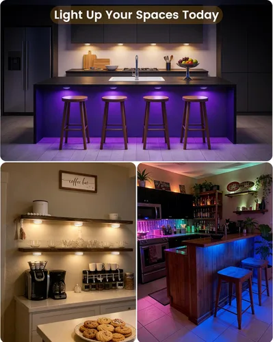 Vista 6 de TECOMLIGHT Luces LED de disco con control remoto, luz inalámbrica para armario, funciona con pilas, luces debajo del gabinete, luz de grifo que